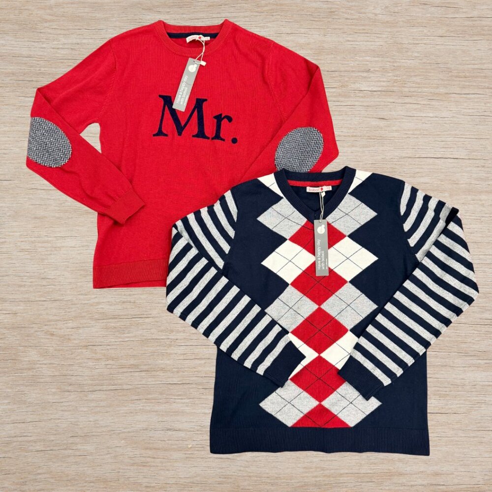 Bundle of 2 NWT Boboli Boys Sweaters Red and Navy Blue Preppy Size 14 Maisonette